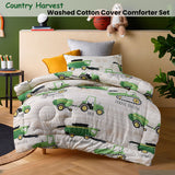 Happy Kids Country Harvest 2 Piece Washed Cotton Cover Comforter Set Single 160cm x 220cm - Front View