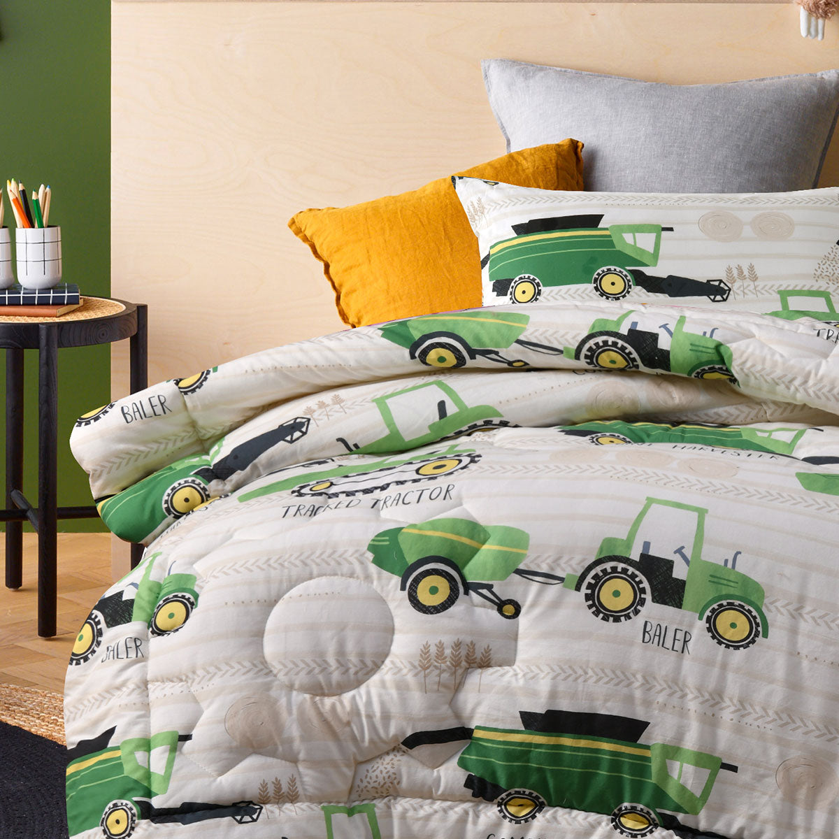 Happy Kids Country Harvest 2 Piece Washed Cotton Cover Comforter Set Single 160cm x 220cm