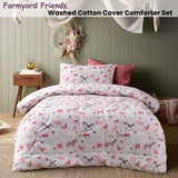 Happy Kids Farmyard Friends 2 Piece Washed Cotton Cover Comforter Set Single 160cm x 220cm - Front View