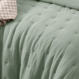 Vintage Design Homewares 3 Piece Hugo Cotton Gauze Quilted Comforter Set Sage Queen - Front View