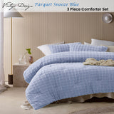 Vintage Design Homewares 3 Pcs Parquet Snooze Blue Comforter Set Queen - Front View