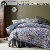 Accessorize 3 Pcs Rainbow Garden Blue Washed Cotton Comforter Set Queen - Front View