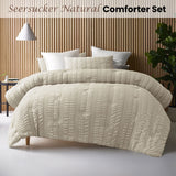 Accessorize Seersucker Natural 3 Piece Comforter Set Queen - Front View