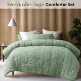 Accessorize Seersucker Sage 3 Piece Polyester Comforter Set Queen - Front View