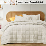 Vintage Design Homewares Natural French Linen Coverlet Set King - Front View