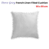 Dove Grey French Linen Square Cushion with Frayed Edge - 55cm x 55cm - Front View