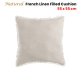 Vintage Design Homewares Natural French Linen Filled Cushion Square - 55cm x 55cm - Front View