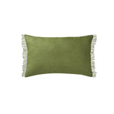 Olive French Linen Oblong Cushion with Frayed Edges - 35cm x 55cm by Vintage Design Homewares