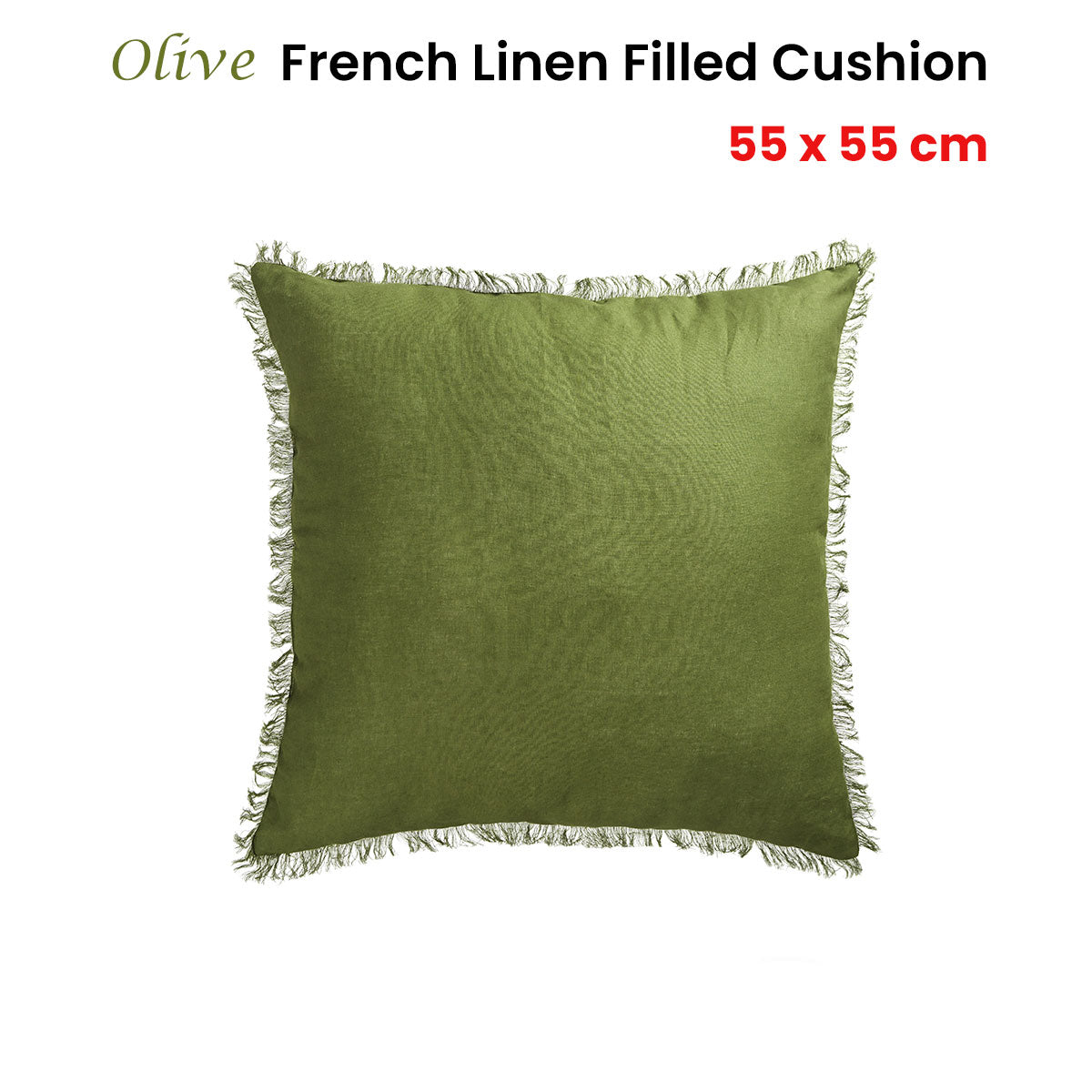 Olive French Linen Square Cushion - 55cm x 55cm by Vintage Design Homewares