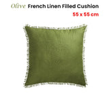 Olive French Linen Square Cushion - 55cm x 55cm by Vintage Design Homewares - Front View