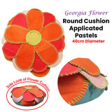Girls Georgia Flower Applique Round Filled Cushion 40 cm Diameter - Front View