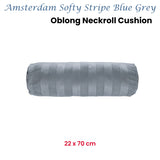 KAAT Amsterdam Softy Stripe Blue Grey Oblong Neckroll Filled Cushion 22cm x 70cm - Front View