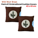 Pack of 2 Wild West Embroidered Cushion Covers 43 x 43 cm - Front View