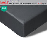 Accessorize 400TC Charcoal Bamboo Cotton Fitted Sheet 40cm Wall Single - Front View