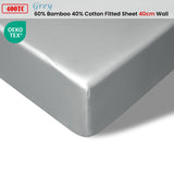 Accessorize 400TC Grey Bamboo Cotton Fitted Sheet 40cm Wall Double - Front View