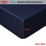 Accessorize 400TC Navy Bamboo Cotton Fitted Sheet 40cm Wall King Single