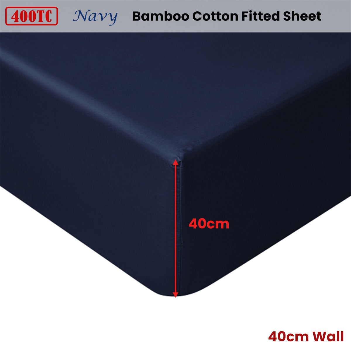 Accessorize 400TC Navy Bamboo Cotton Fitted Sheet 40cm Wall King Single