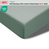 Accessorize 400TC Sage Bamboo Cotton Fitted Sheet 40cm Wall King - Front View