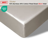 Accessorize 400TC Stone Bamboo Cotton Fitted Sheet 40cm Wall King - Front View