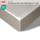 Accessorize 400TC Stone Bamboo Cotton Fitted Sheet 40cm Wall Queen - Front View