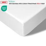 Accessorize 400TC White Bamboo Cotton Fitted Sheet 40cm Wall King Single - Front View