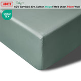 Accessorize 400TC Sage Bamboo Cotton Mega / Super Fitted Sheet 50cm Wall Queen - Front View