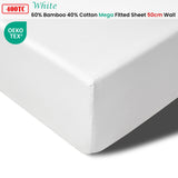 Accessorize 400TC White Bamboo Cotton Mega / Super Fitted Sheet 50cm Wall Queen - Front View