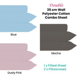 Plain Dyed Polyester Cotton Combo Set Blue Double - Front View