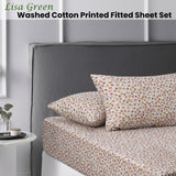 Accessorize Lisa Green Washed Cotton Printed Fitted Sheet Set Double - Front View