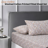 Accessorize Lisa Ochre Washed Cotton Printed Fitted Sheet Set Double - Front View