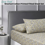 Accessorize Lisa Teal Washed Cotton Printed Fitted Sheet Set Single - Front View