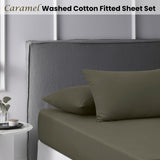 Accessorize Caramel Washed Cotton Fitted Sheet Set Double - Front View