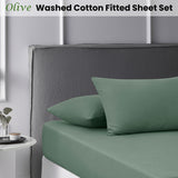 Accessorize Olive Washed Cotton Fitted Sheet Set King - Front View