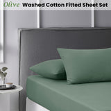 Accessorize Olive Washed Cotton Fitted Sheet Set Queen - Front View