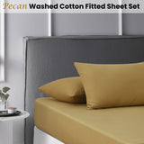Accessorize Pecan Washed Cotton Fitted Sheet Set Double - Front View