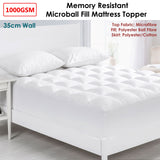 Cloudland 1000GSM Memory Resistant Microball Fill Mattress Topper King Single - Front View