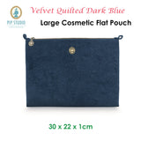 PIP Studio Velvet Quilted Dark Blue Large Cosmetic Flat Pouch - Front View