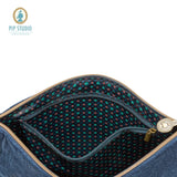 PIP Studio Velvet Quilted Dark Blue Large Cosmetic Flat Pouch - Top-Down View