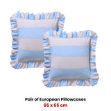 Vintage Design Homewares Pair of Candy Ruffle Blue European Pillowcases 65 x 65cm - Front View