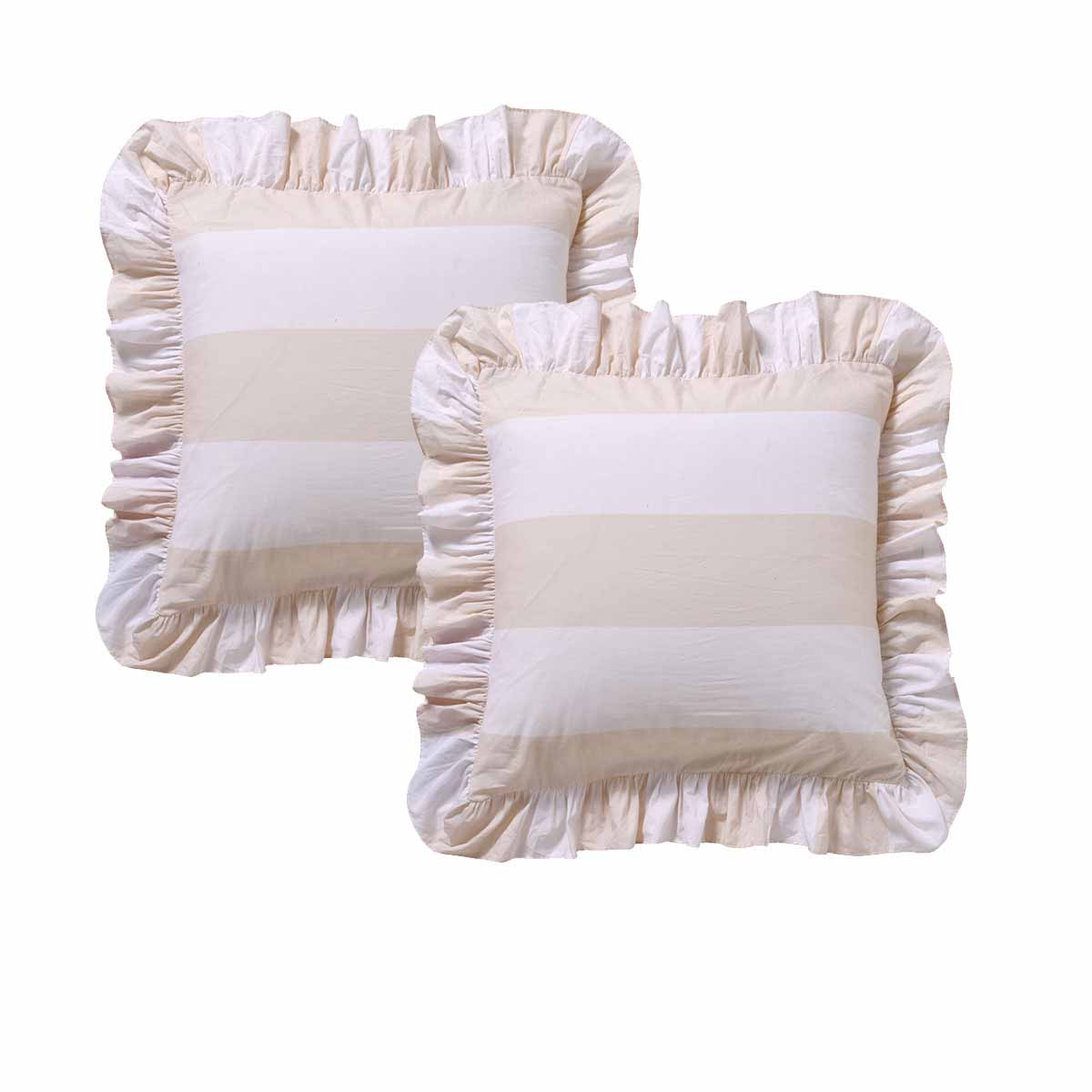 Vintage Design Homewares Pair of Candy Ruffle Natural European Pillowcases 65 x 65cm