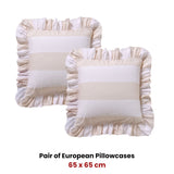 Vintage Design Homewares Pair of Candy Ruffle Natural European Pillowcases 65 x 65cm - Front View