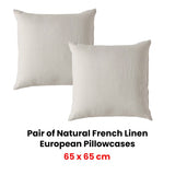 Vintage Design Homewares Pair of Natural French Linen European Pillowcases - Front View