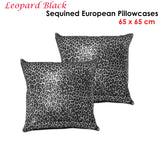 Accessorize Pair of Leopard Black Sequined European Pillowcases - Front View