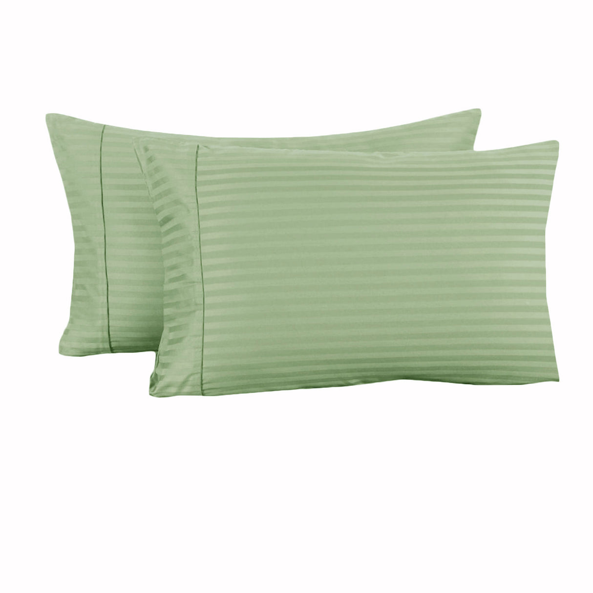 Elegant Green Striped 325TC Cuffed Pillowcase Set  2 Pieces