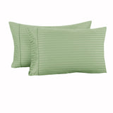 Elegant Green Striped 325TC Cuffed Pillowcase Set  2 Pieces