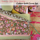 Oilily Amelie Sits Mix Green Cotton Sateen Quilt Cover Set King - Front View