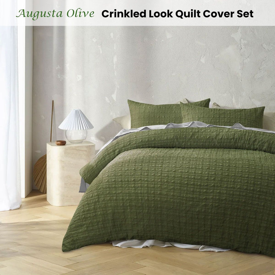 Accessorize Augusta Olive Crinkled Look Quilt Cover Set Double