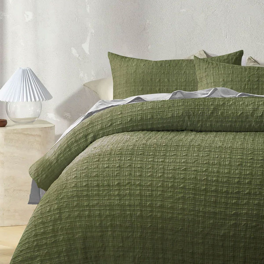 Accessorize Augusta Olive Crinkled Look Quilt Cover Set Double