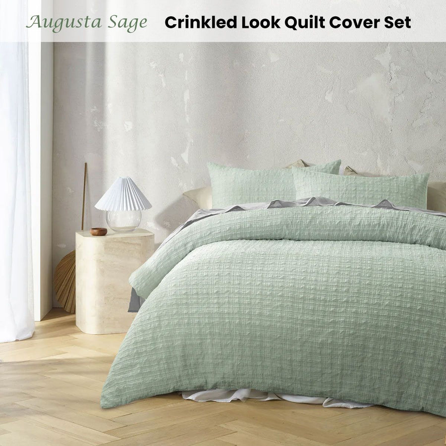 Accessorize Augusta Sage Crinkled Look Quilt Cover Set Single