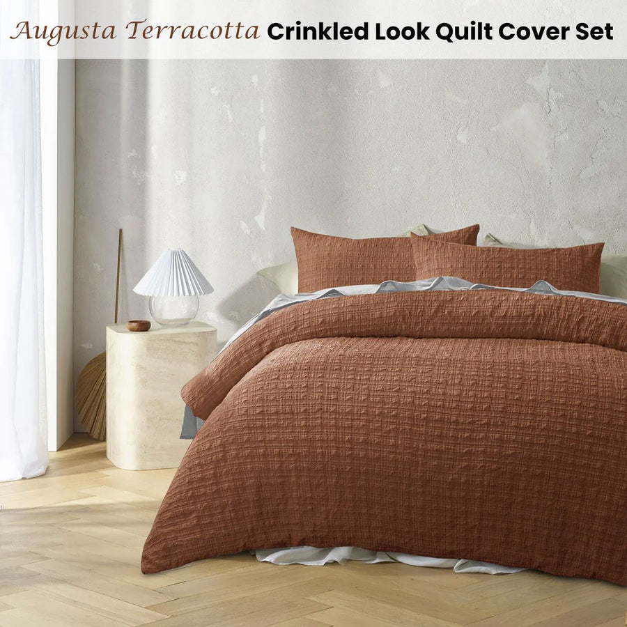 Accessorize Augusta Terracotta Crinkled Look Quilt Cover Set Single